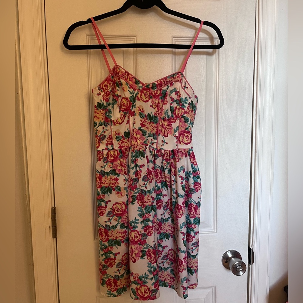 Wet Seal Floral Mini Dress - White, Pink, and Green